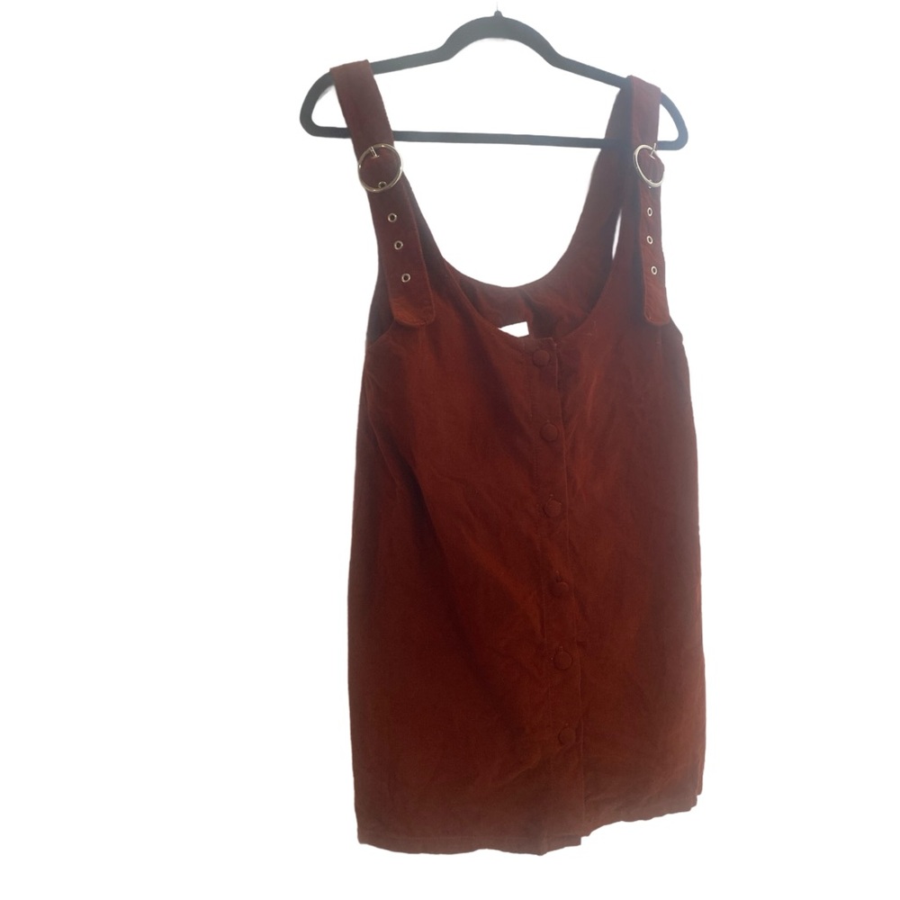 Rust Rebel: Ole By Koton Buckle Rust Corduroy Mini Jumper Dress Size 38 (US 6)